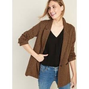 Old Navy Womens Mustard Yellow Black Houndstooth Single Button Blazer Jacket L